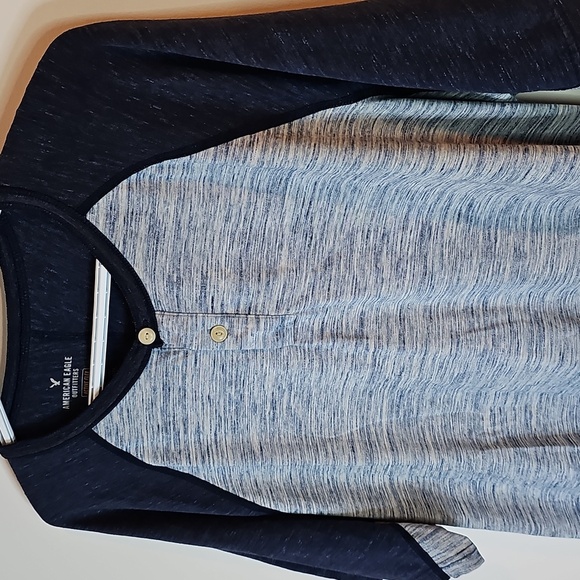 American Eagle Outfitters Blue And Gray XXL Henley Short Sleeve Shirt - Picture 2 of 7